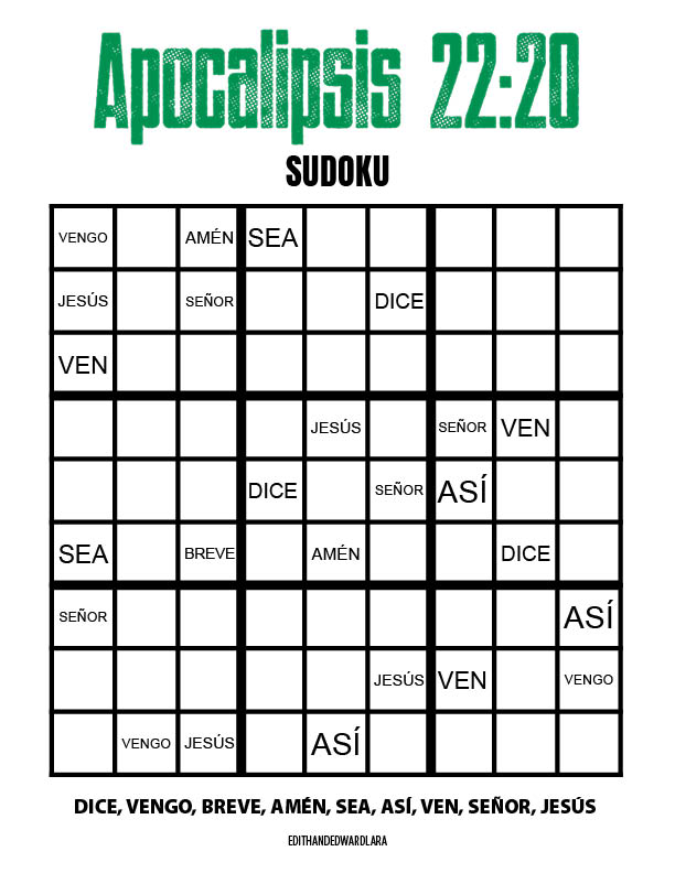 Apocalipsis 22:20 - Sudoku