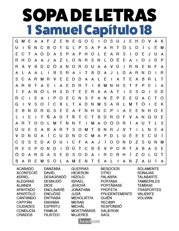 Sopa de Letras - 1 Samuel Cápitulo 18