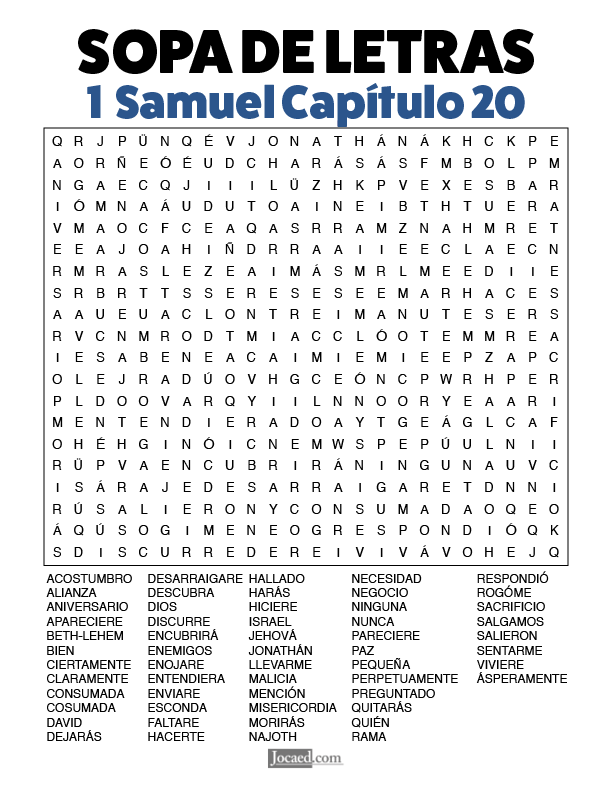 Sopa de Letras - 1 Samuel Cápitulo 20