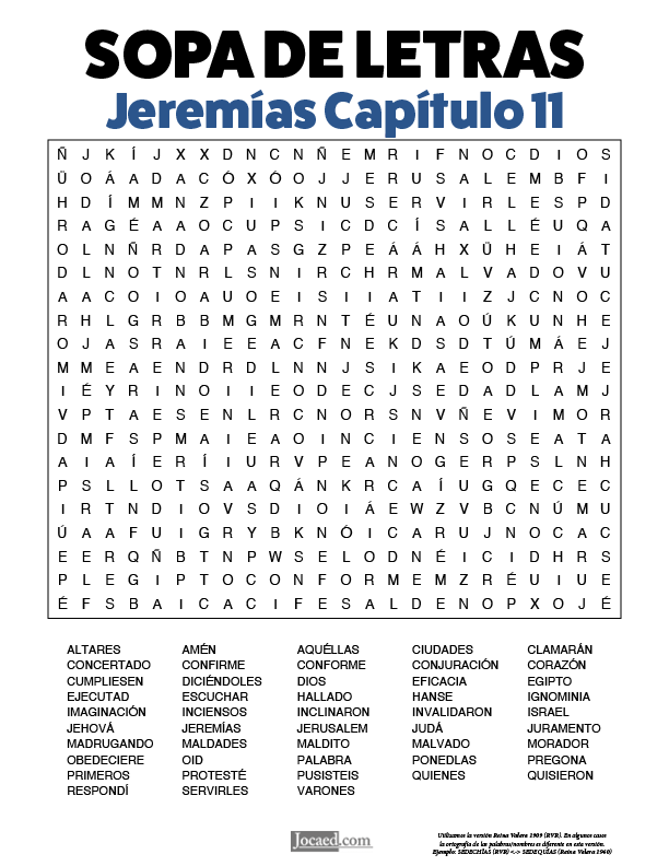 Sopa de Letras - Jeremías Cápitulo 11