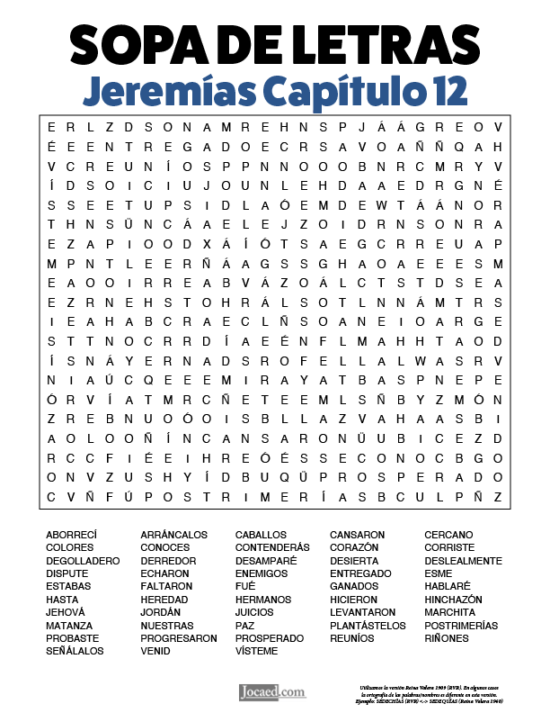 Sopa de Letras - Jeremías Cápitulo 12