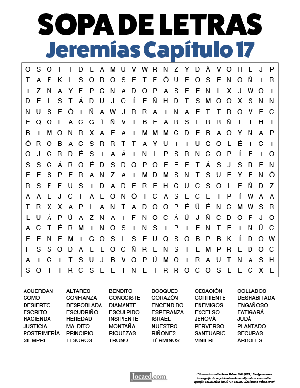 Sopa de Letras - Jeremías Cápitulo 17