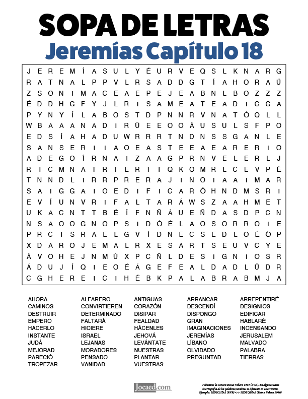 Sopa de Letras - Jeremías Cápitulo 18