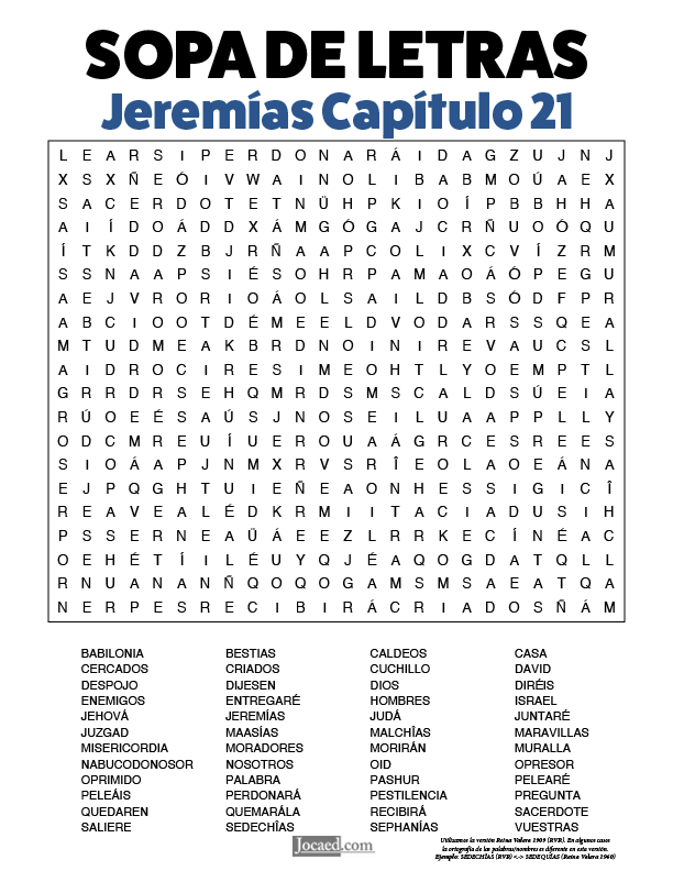 Sopa de Letras - Jeremías Cápitulo 21