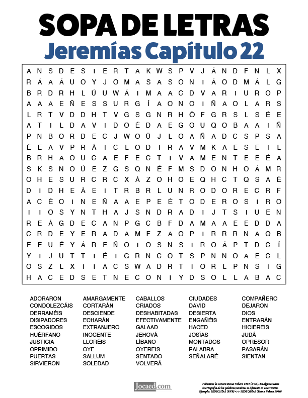 Sopa de Letras - Jeremías Cápitulo 22
