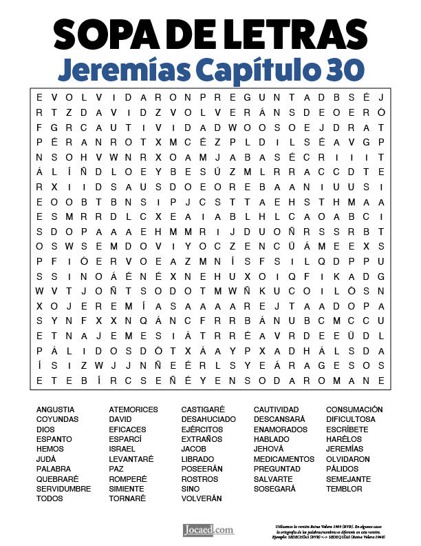 Sopa de Letras - Jeremías Cápitulo 30