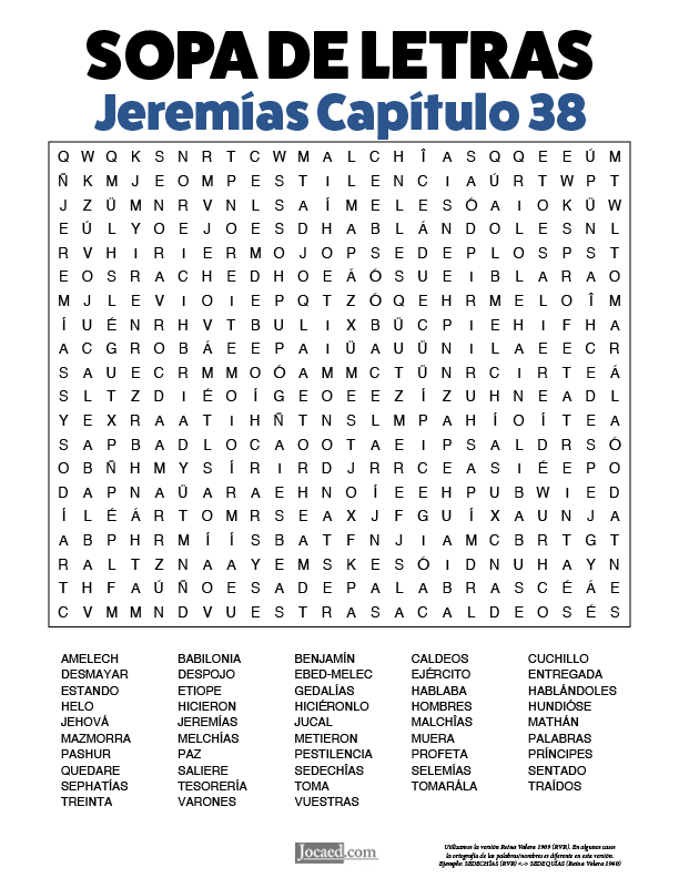 Sopa de Letras - Jeremías Cápitulo 38