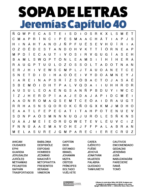 Sopa de Letras - Jeremías Cápitulo 40