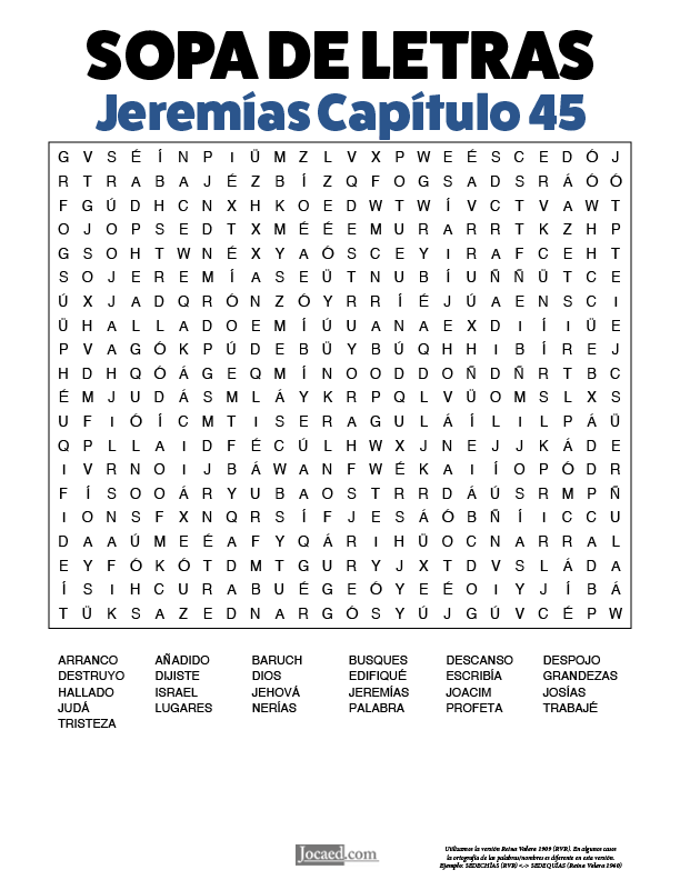 Sopa de Letras - Jeremías Cápitulo 45