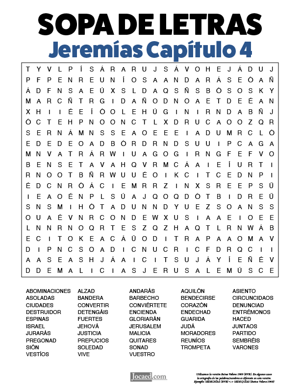 Sopa de Letras - Jeremías Cápitulo 4