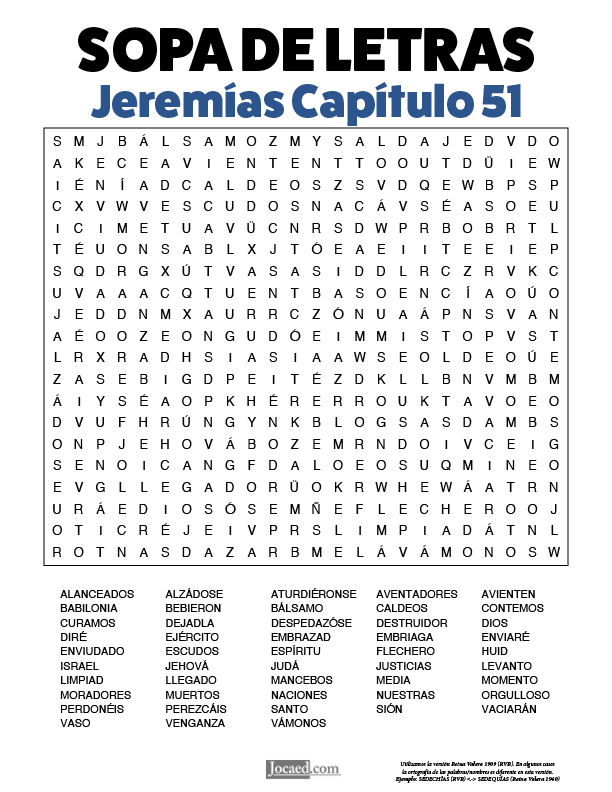 Sopa de Letras - Jeremías Cápitulo 51