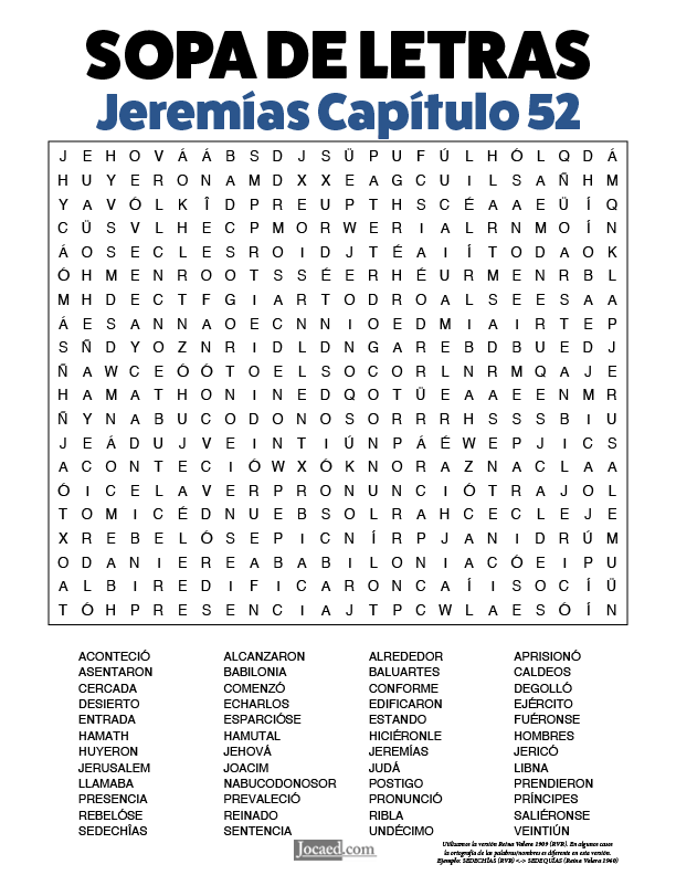 Sopa de Letras - Jeremías Cápitulo 52
