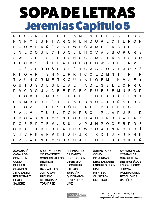 Sopa de Letras - Jeremías Cápitulo 5