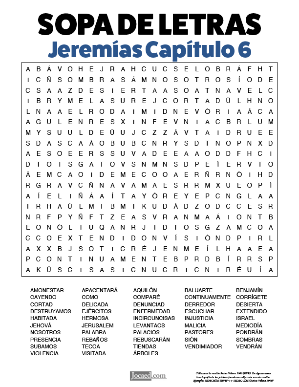 Sopa de Letras - Jeremías Cápitulo 6