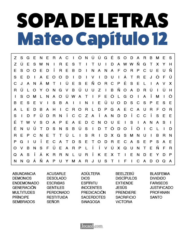 Sopa de Letras - Mateo Cápitulo 12