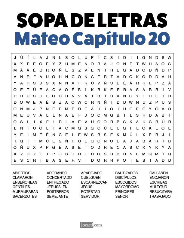 Sopa de Letras - Mateo Cápitulo 20