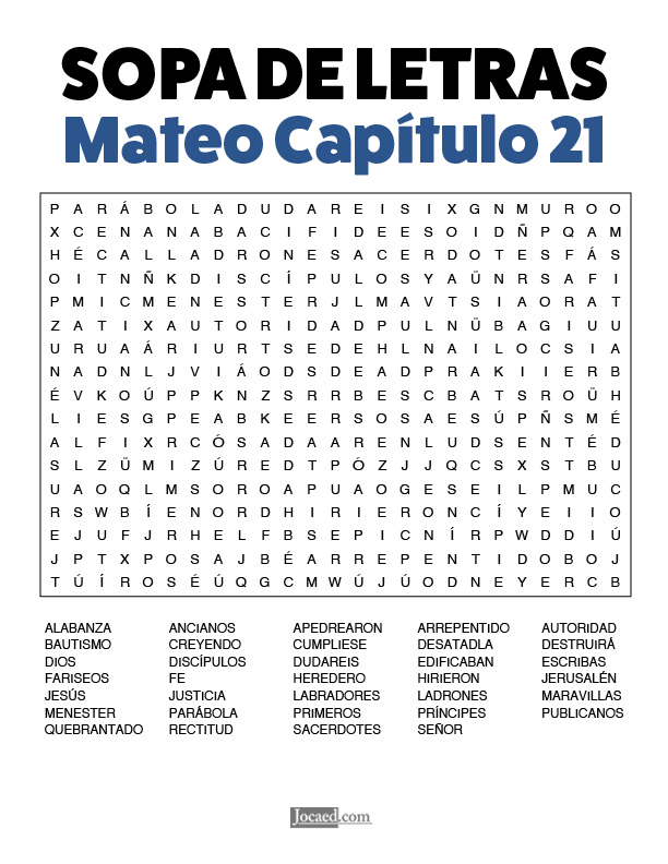 Sopa de Letras - Mateo Cápitulo 21