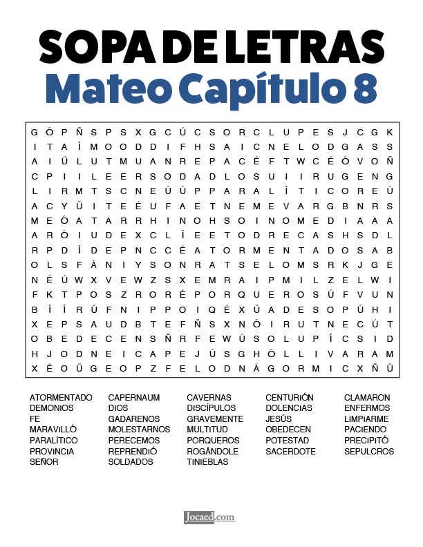 Sopa de Letras - Mateo Cápitulo 8